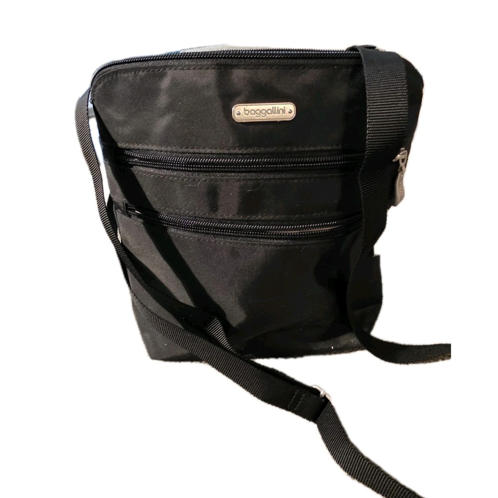 Baggallini Black Nylon Crossbody Bag Multi-Pocket Travel Purse Adjustable Strap